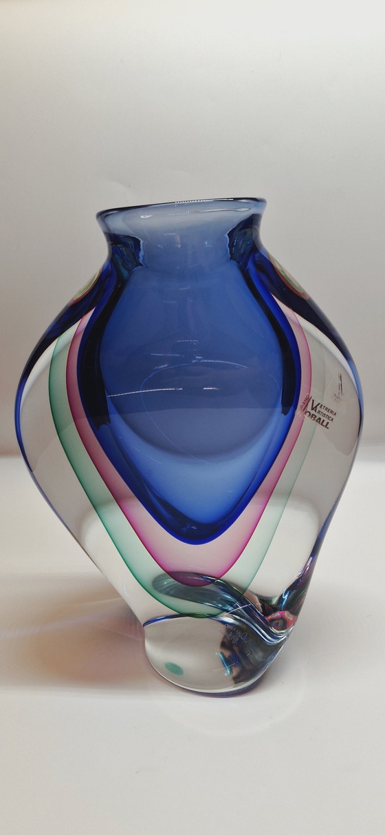 Image 1 of Grand vase Sommerso en verre de Murano signé