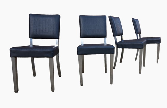 Image 1 of Set van 4 vintage stalen Art Deco stoelen in chroom en kunstleer, 1940