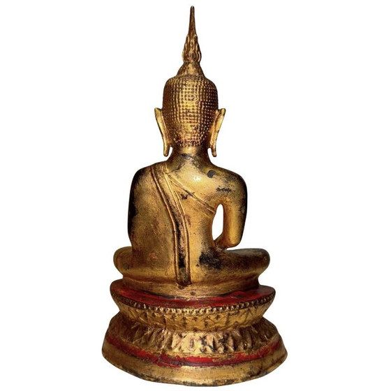 Buddha Lanna Antico – XVIII/XIX Secolo – Bronzo dorato a fuoco – 26 cm / 2 kg – Qualità museale – Sculture (photo 5 of 10)
