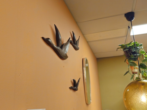 Image 1 of Decorazione da parete con uccellini in legno di teak vintage