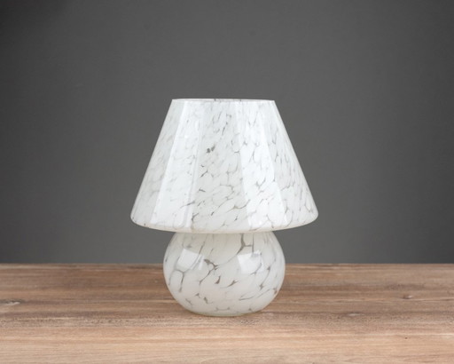Small Mushroom Table Lamp, Marbled Glass, Mid-Century 1970s, White