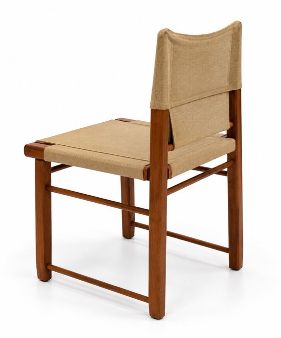 Lot de quatre chaises de salle à manger italiennes en bois avec revêtement en toile, années 1970 – Wood (photo 6 of 8)