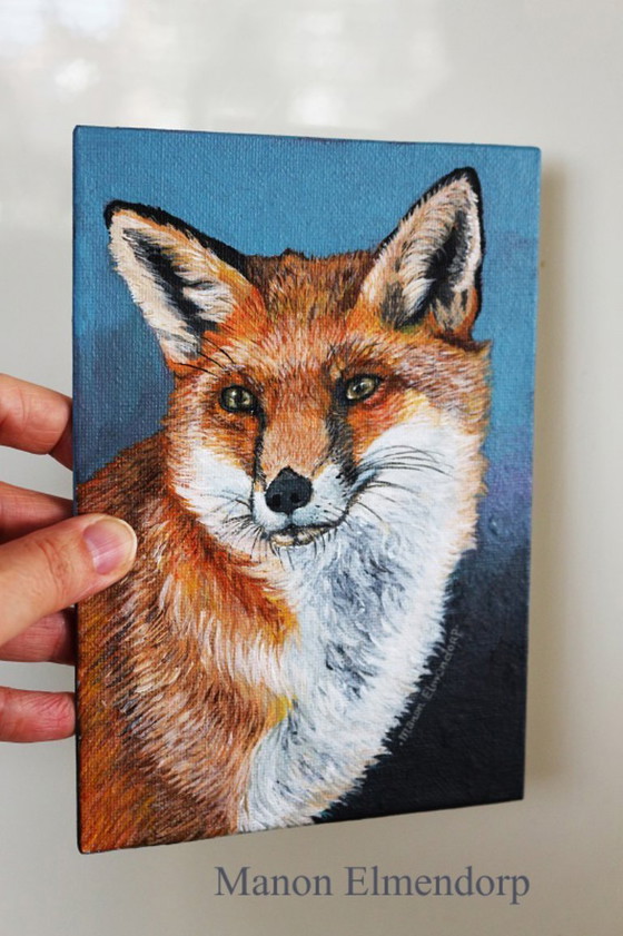 Image 1 of Original Hand-Painted Small Fox Painting 18 x 13 cm Art