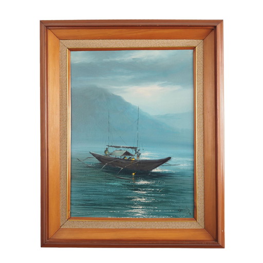 Tableau "La pêche de nuit", design scandinave, années 1970