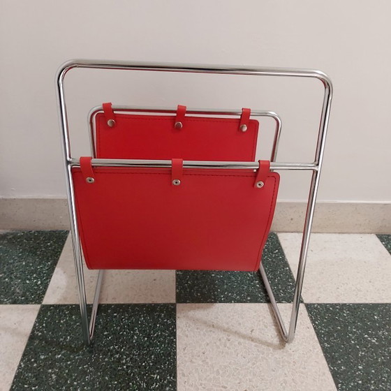 Image 1 of Vintage newspaper rack chrome leather Denmark