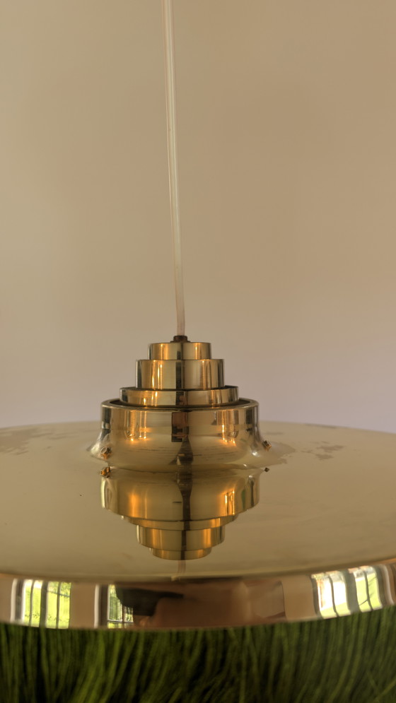 Image 1 of Lampada a sospensione Hans-Agne Jakobsson T-603 in ottone con frange verdi