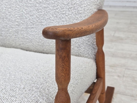 Anni '70, design scandinavo, sedia a dondolo con schienale alto, rivestita. – Sedie a dondolo, Tessile (photo 21 of 24)