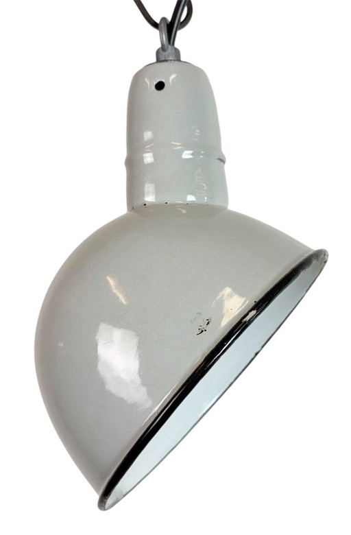 Lámpara colgante industrial de esmalte gris, años 60