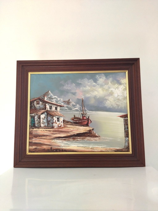 Vintage marine oil painting, 50x43cm