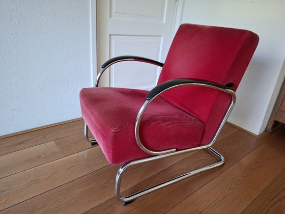 Image 1 of Dutch Originals Gispen 407 fauteuil rode ribstof