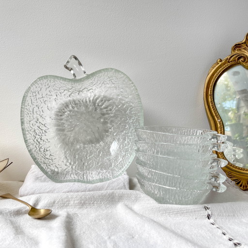 Set Dessert Vintage en Verre Pomme – 1 Grand Bol + 5 Petits Bols