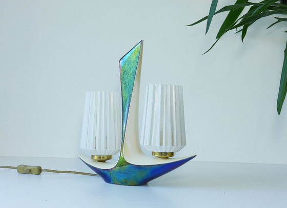 Rare vintage Art Deco table lamp, Verceram France, 1950s/60s – Glass, Ceramic (photo 4 of 10)