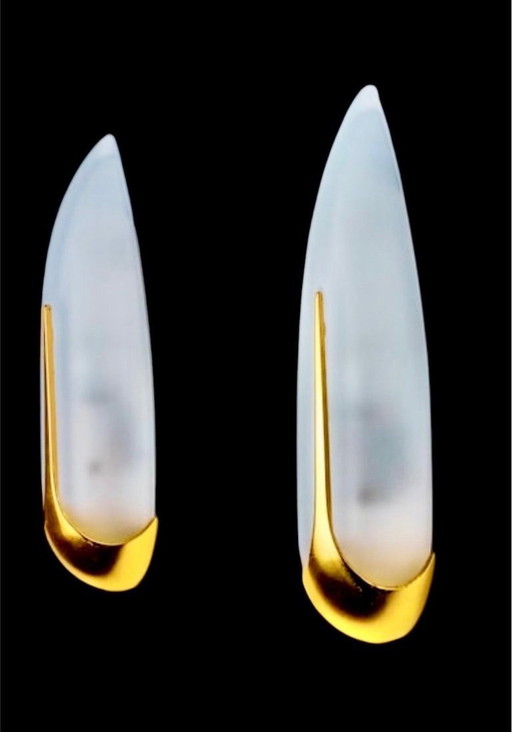 Coppia di applique di Ideerte, vetro fumé e metallo dorato, Spagna, 1980