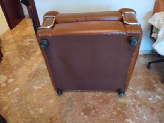 2 Sessel und Sofa, ceriotti, Leder, Chrom, Braun (Foto 5 von 7)