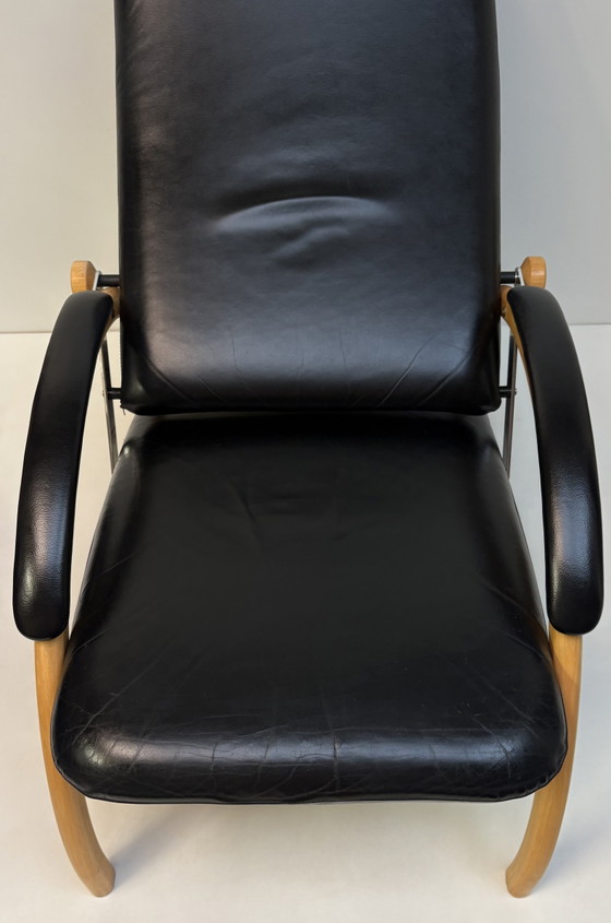 Image 1 of Vintage Scandinavisch design leesstoel / fauteuil Optima Ingmar Relling voor Westnofa zwart leer houten frame