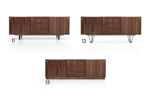 Commode en noyer O-S05 porte coulissante et 3 tiroirs