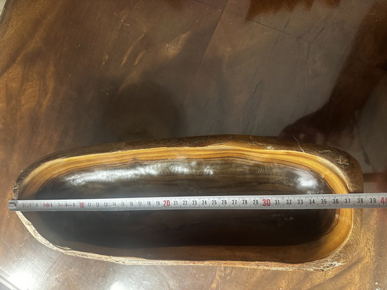 Image 1 of Grande coupe / Vide Poche sculptée en Bois - Artisanat Vintage 38 / 14 cm
