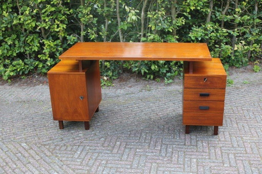 Vintage 1960s wooden desk with 4 drawers and cabinet
