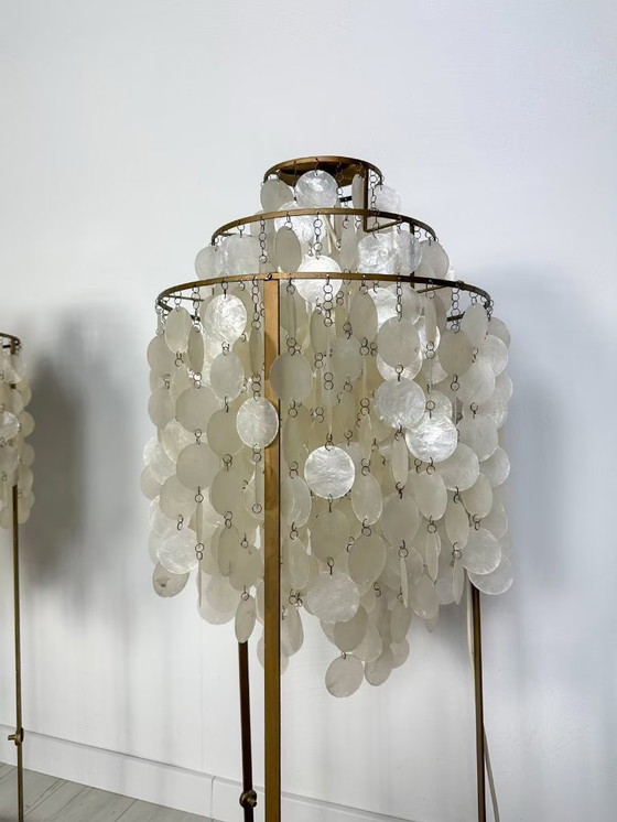 Image 1 of Lampade da terra vintage in metallo con dischi a conchiglia Verner Panton