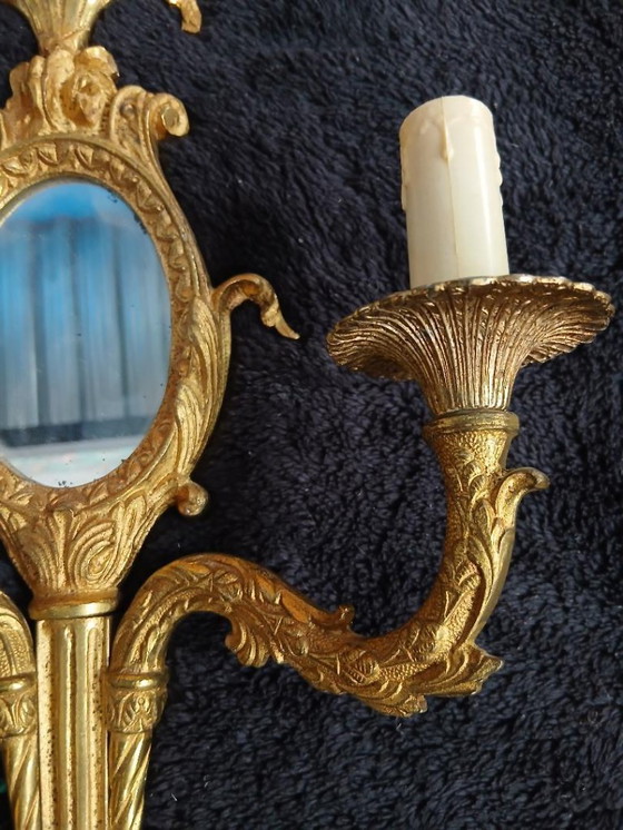 Image 1 of Applique da parete in specchio di bronzo con decorazione floreale Art Nouveau da 50 cm