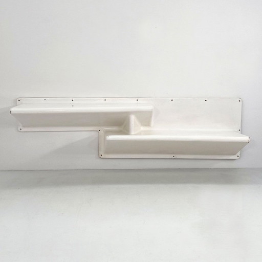 Grande parete attrezzata in fibra di vetro in stile spaziale con scrivania e panca o scaffali, anni '70