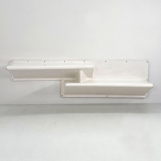 Image 1 of Grande parete attrezzata in fibra di vetro in stile spaziale con scrivania e panca o scaffali, anni '70