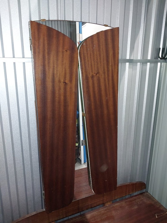 Coiffeuse années 60 avec miroir triptyque, Bois, Verre, Marron, 1960 (photo 5 sur 7)