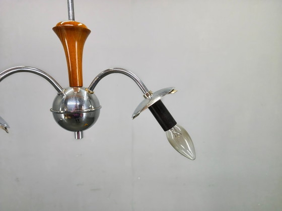 Image 1 of Bauhaus Chandelier with Colored Glass Globes, Czechoslovakia, 1930s
