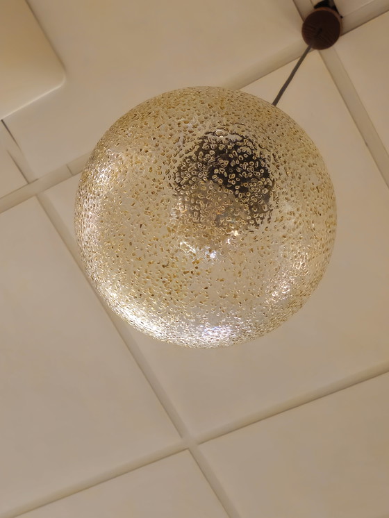 Image 1 of Vintage Hanglamp Glazen Bol Plafondlamp Lamp Messing 