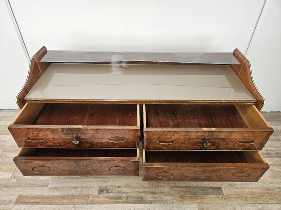 Image 1 of Walnut Burl Chest of Drawers with Double Glass Top