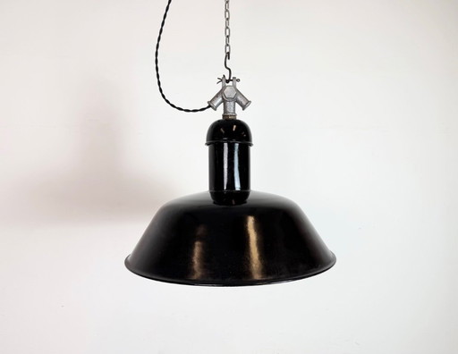 Black Enamel Industrial Pendant Lamp from AEG, 1930s