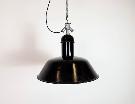 Image 1 of Black Enamel Industrial Pendant Lamp from AEG, 1930s