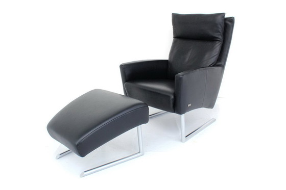 Image 1 of Come nuovo! Laauser Design Int. Cantilever Lounge Chair / Freischwinger Sessel con sgabello, pelle e base cromata