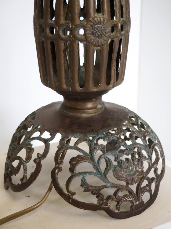 Image 1 of Large Filagree bronze table lamp/shadow Fornasetti fabric