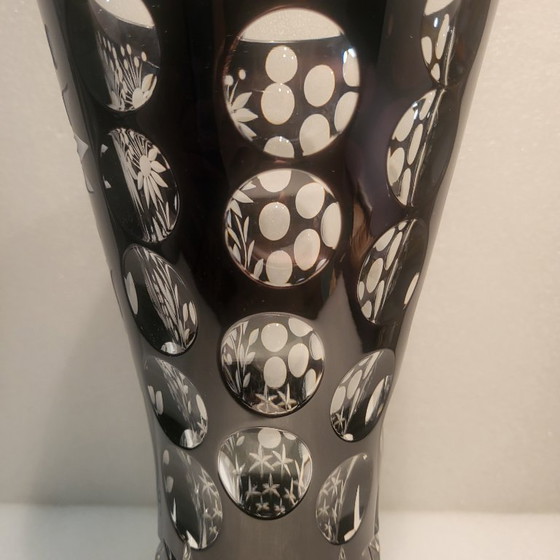 Image 1 of Large black crystal vase, signed Bruno Lehrer, Lorraine, France