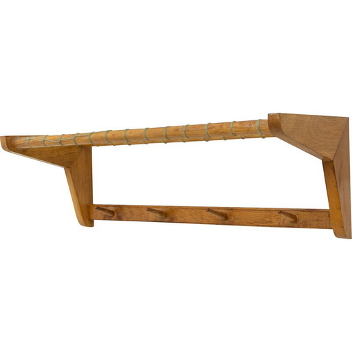 Vintage beech wood wall shelf by Krásná Jizba, Czechoslovakia 1960