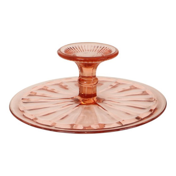 Roze Art Deco Taartschotel Gebak Schaal Depression Glass – Tafelaccessoires (photo 13 of 13)