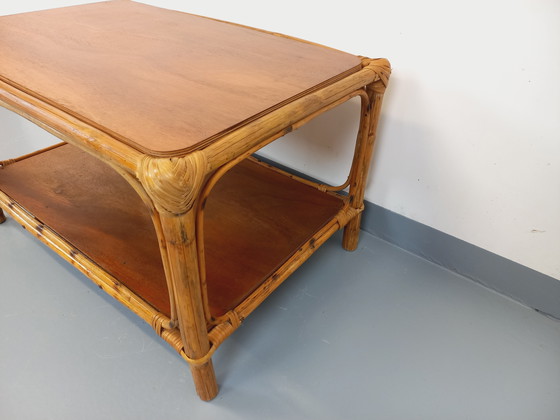Image 1 of Table Basse Vintage en Rotin et Bois