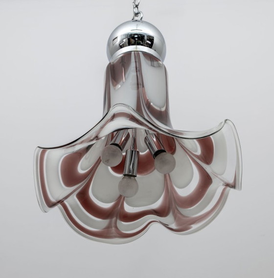 Image 1 of Lámpara colgante AVMazzega de mediados de siglo XX, estilo italiano moderno, de cristal de Murano y acero, década de 1970