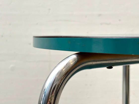 Image 1 of Bauhaus loop table with petrol-colored Resopal coating, 1960s