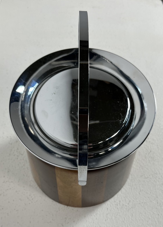 Image 1 of Seau à glace vintage, années 50-60, en bois et chrome.