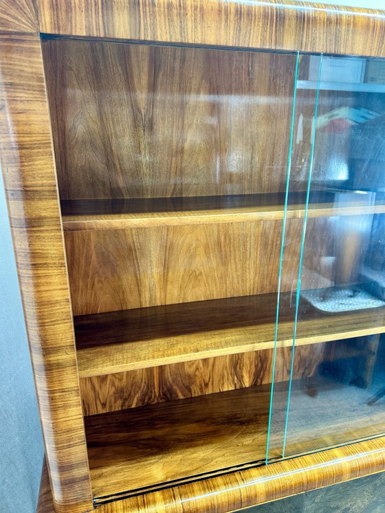 Antique Art Deco Style Display Cabinet Burr Walnut 1920s/30s, Wood, Brown (photo 15 of 15)