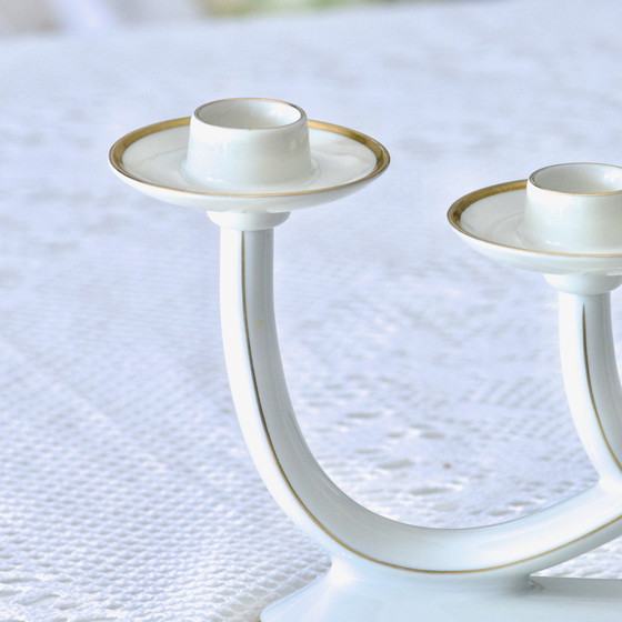 Image 1 of Beierse porseleinen kandelaar Gesigneerd Edelstein