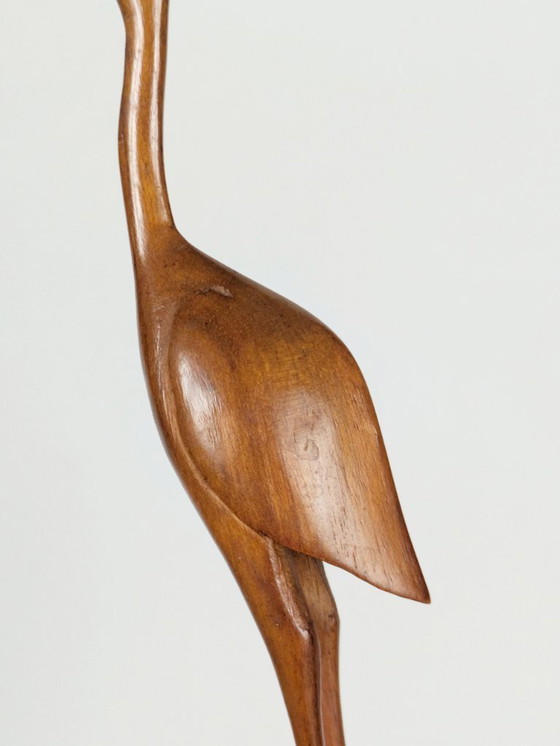 Image 1 of Sculpture de grue en teck du milieu du siècle, figurine scandinave sculptée à la main