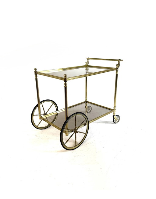Vintage brass & smoked glass trolley '80s