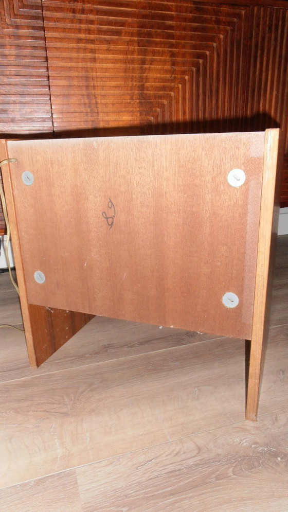 Image 1 of Vintage '50/'60 side cabinet/nightstand with glass & light