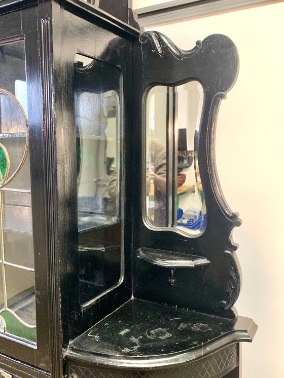 Image 1 of Grand meuble vitrine en bois noirci fin XIX/début XXème