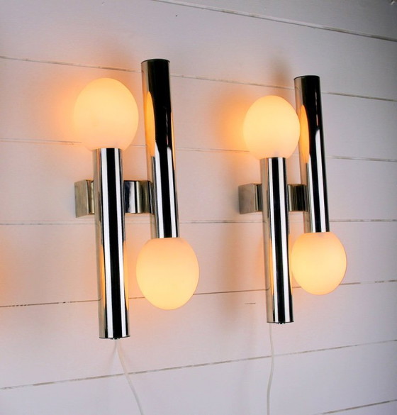 Image 1 of Tre applique in metallo cromato, di Sciolari , Italia 1970