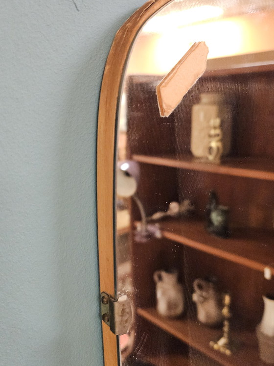Image 1 of Vintage Lange Organische Spiegel Houten Rand Wandspiegel 