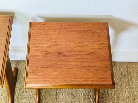 Image 1 of Set van 3 Scandinavische in elkaar passende salontafels van teakhout, 1960